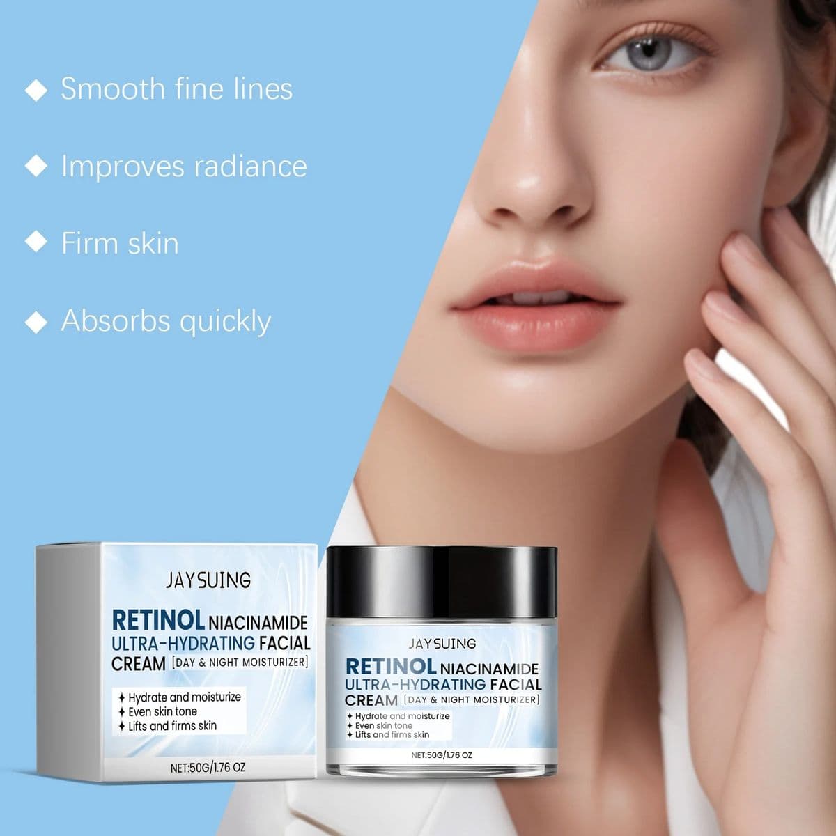 Hydrating Face Moisturizer with Niacinamide Hyaluronic Acid Retinol Repair Skin Barrier Day Night Long-Lasting Hydration Cream - thumbnail 3