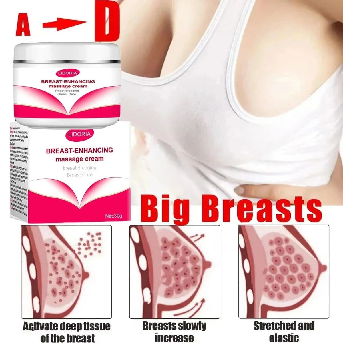Natural Breast Enlargement Cream Boobs Enhancement Oil Bust Enlarging Bigger Chest Massage Lift Firming Up Size Bust Body Care - thumbnail 3