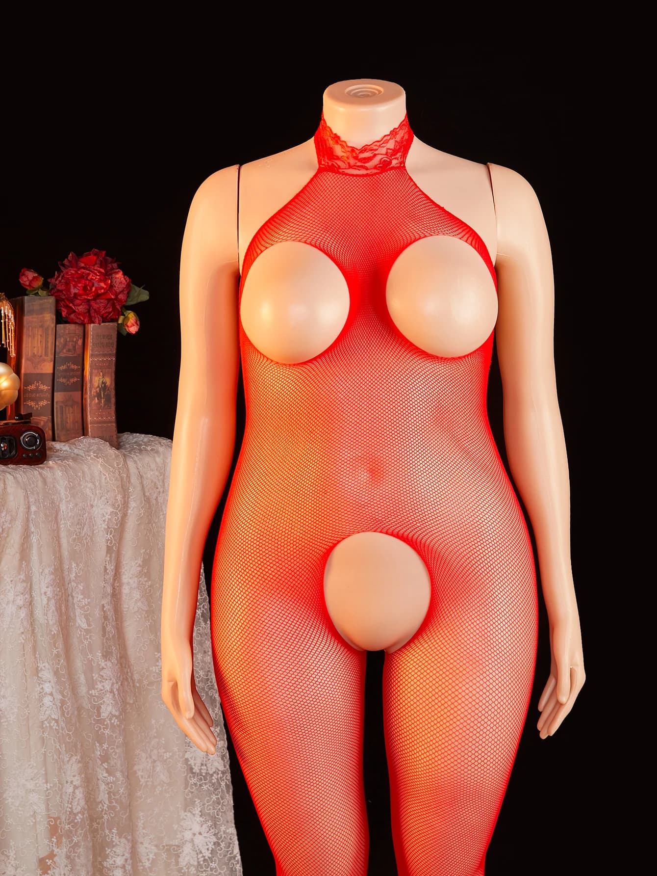 Plus size open bust fishnet bodysuit - thumbnail 2