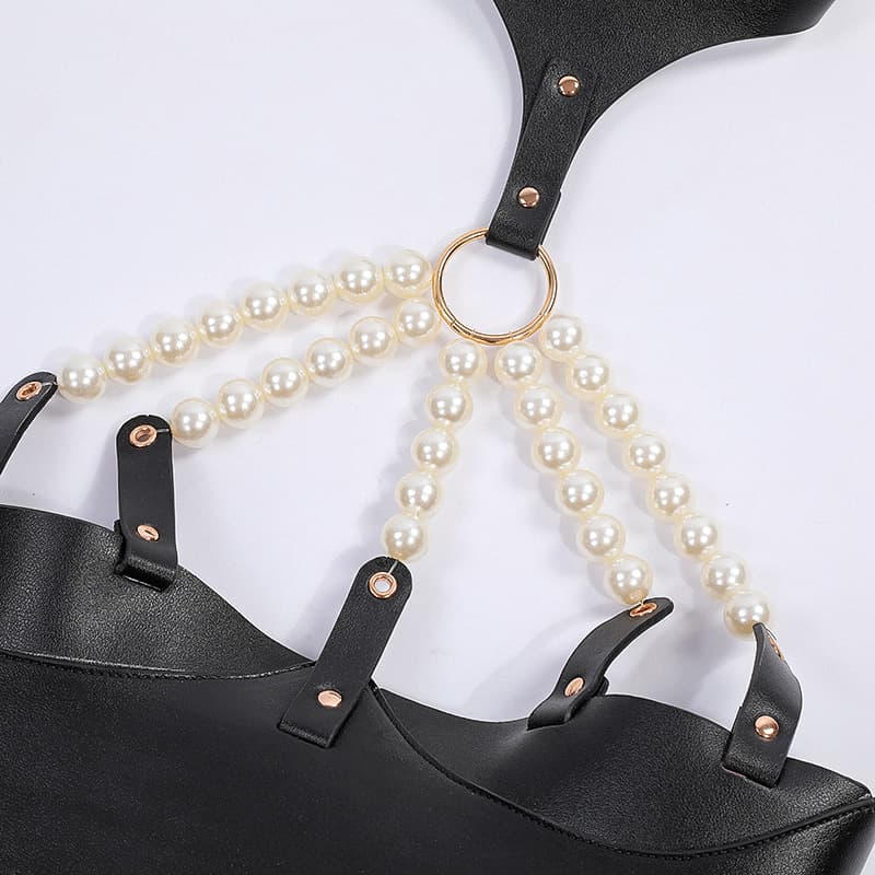 Leather & Pearl Harness Bra - thumbnail 9