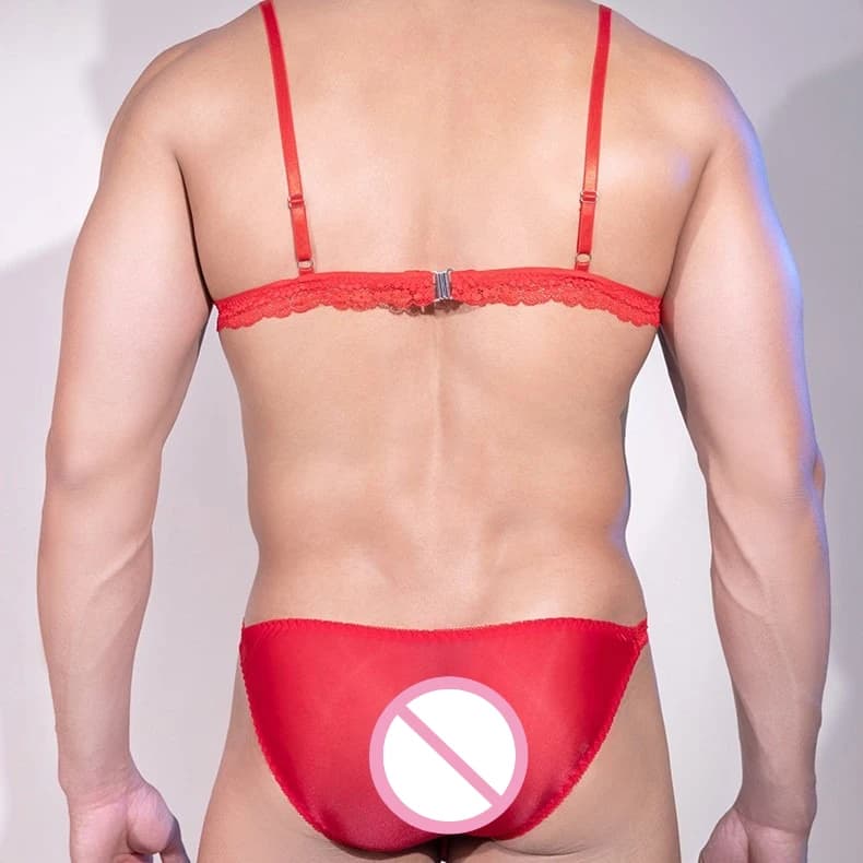Men's lace bralette and glossy bikini panty set - thumbnail 6