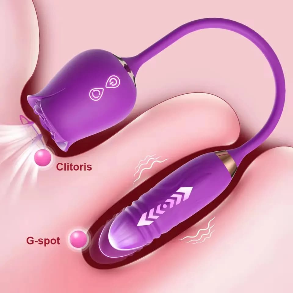 Dual action rose vibrator with suction and penetration - thumbnail 6