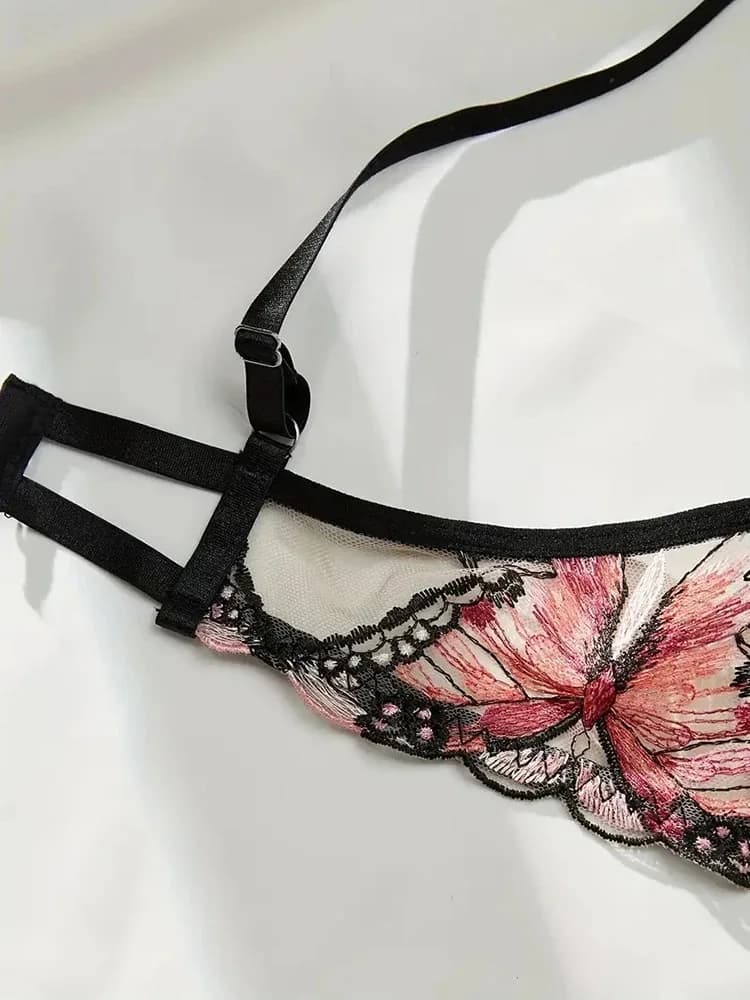 Butterfly embroidered bra set in delicate sheer mesh - thumbnail 6