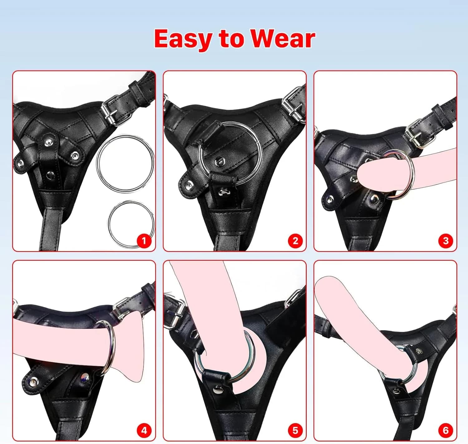 Adjustable leather harness with two metal rings - thumbnail 4