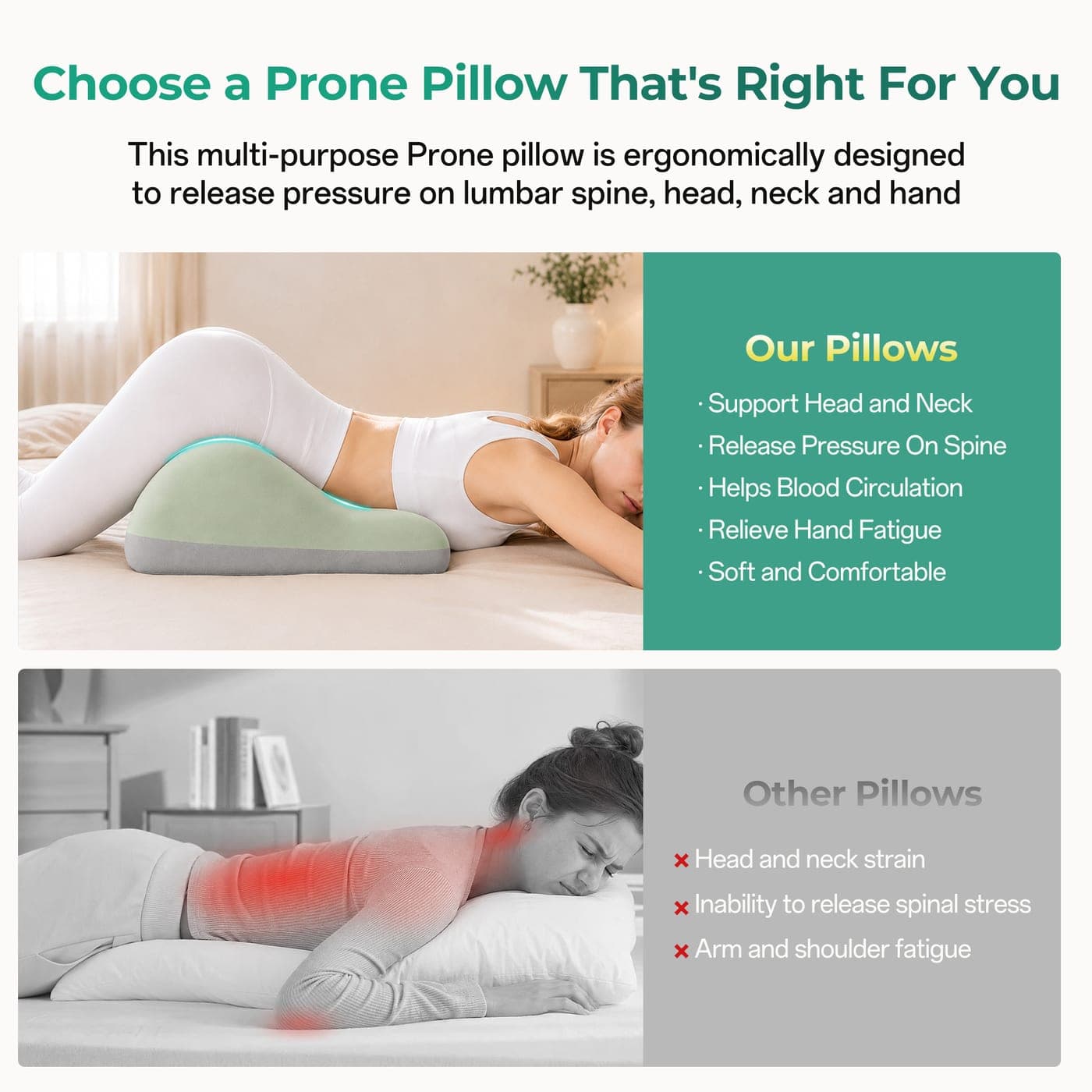 Ergonomic Couples Pillow with Cut-out, Green Grey - thumbnail 6