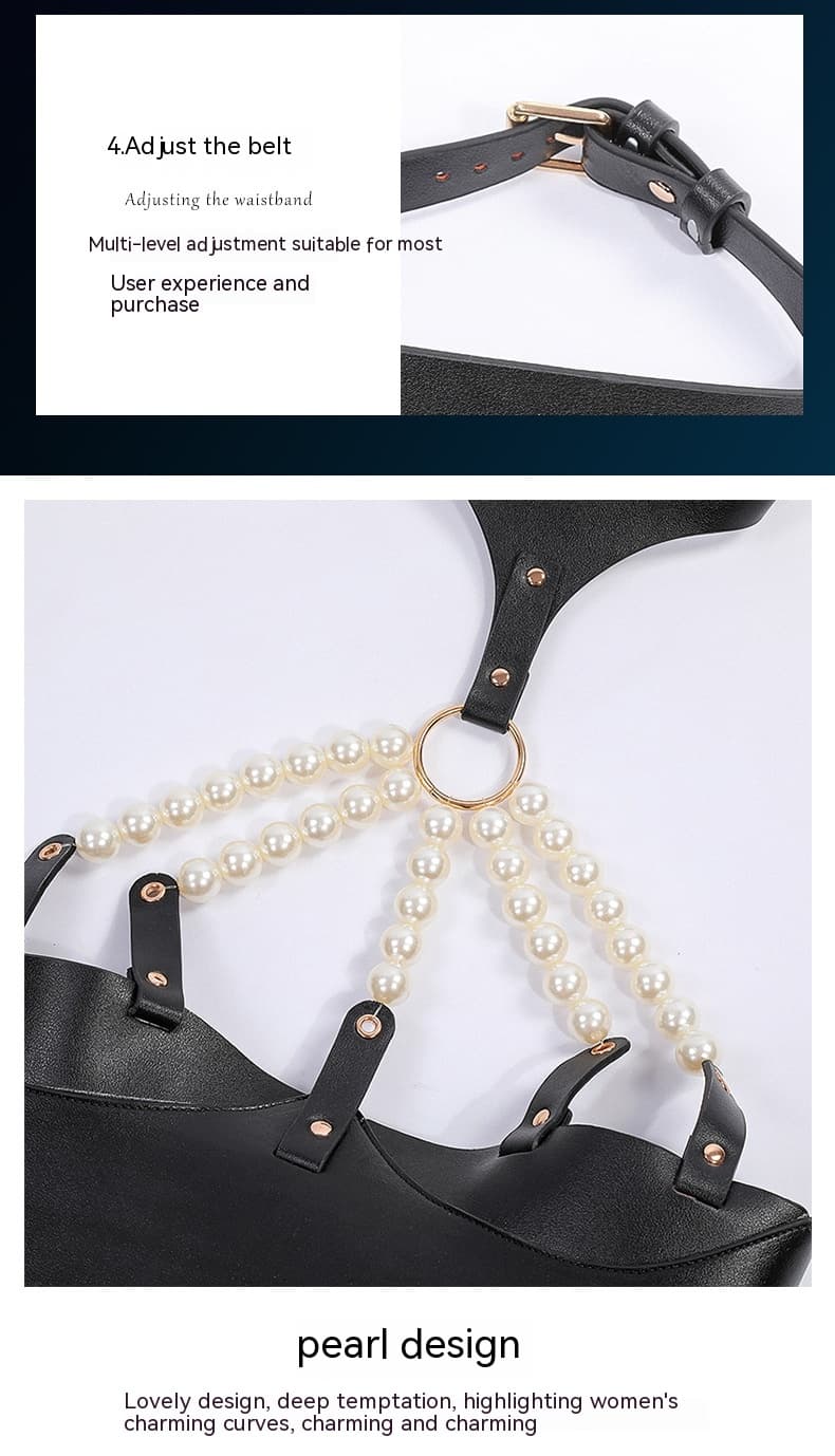 Leather & Pearl Harness Bra - thumbnail 8