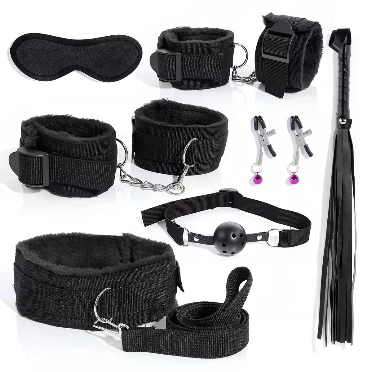 Plush bondage set with cuffs and whip - thumbnail 2