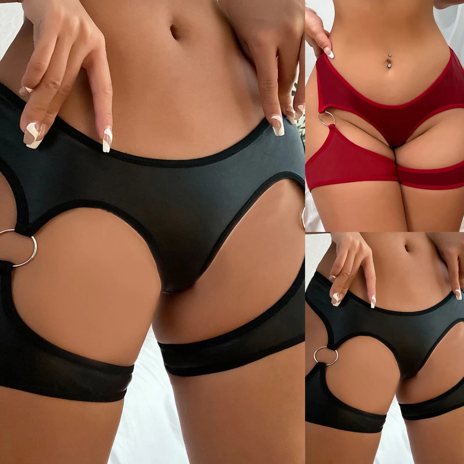 Leather bodysuit lingerie with cutout and garter detail - thumbnail 5