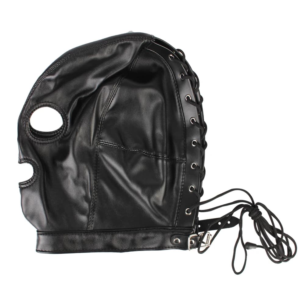 Black PU leather hollow hood fetish mask - thumbnail 6