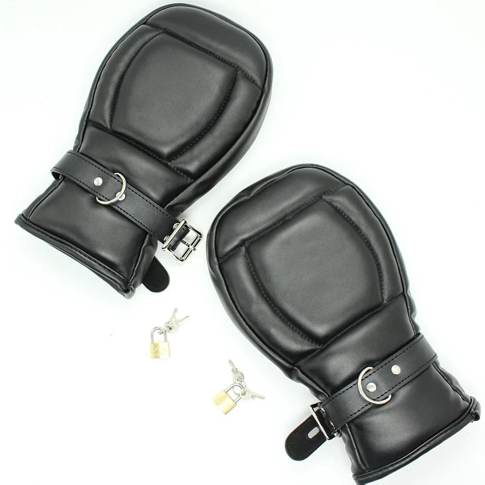 Padded leather bondage mittens with dog paw design - image 1
