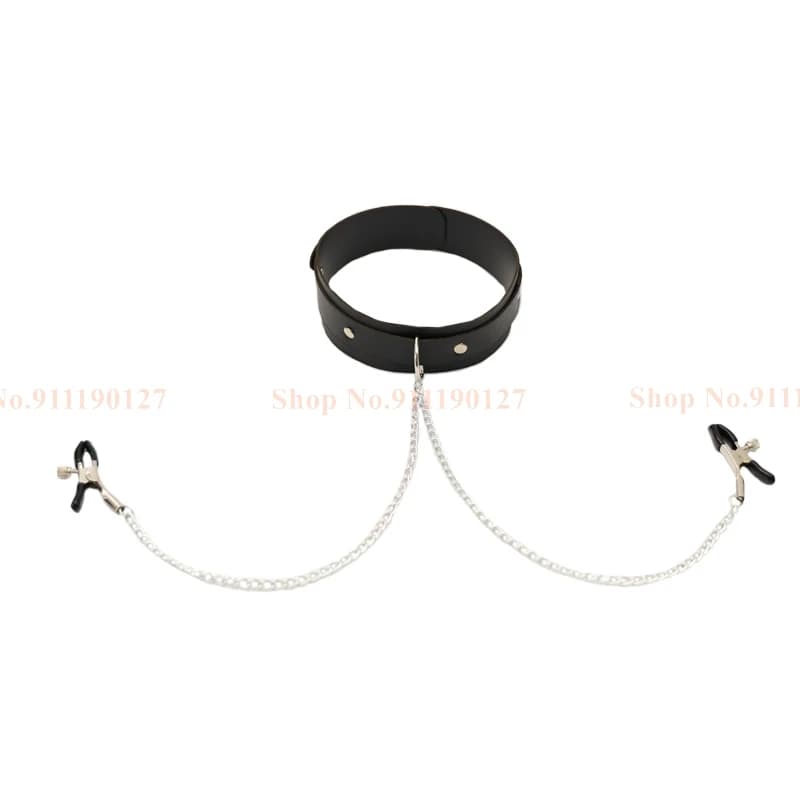 Leather collar and nipple chain set - thumbnail 2