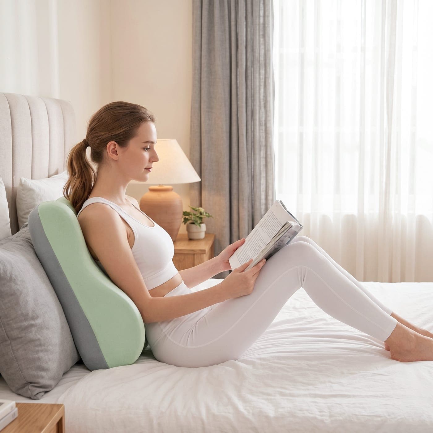 Ergonomic Couples Pillow with Cut-out, Green Grey - thumbnail 5