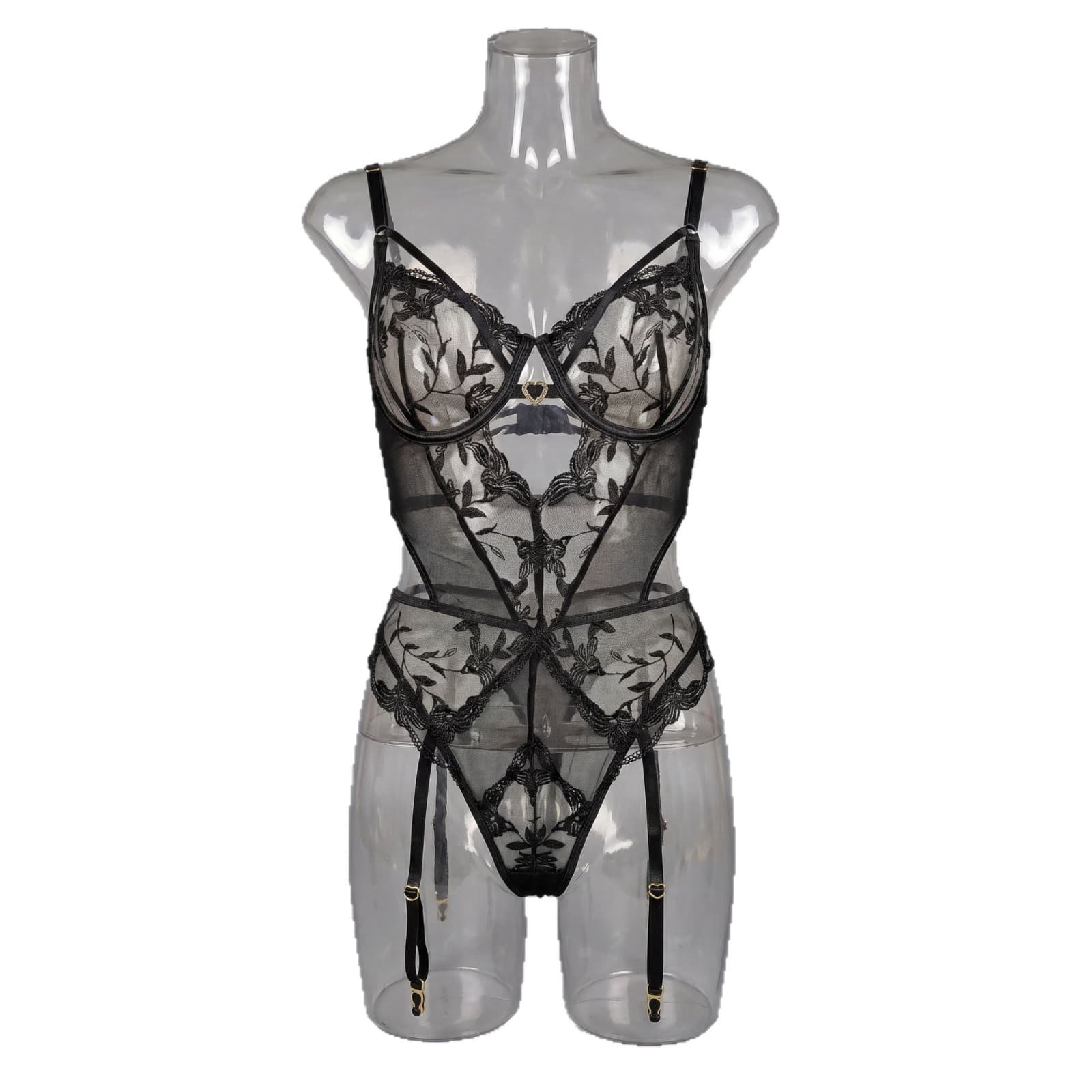 Crotchless Lace Teddy with Garters - thumbnail 6