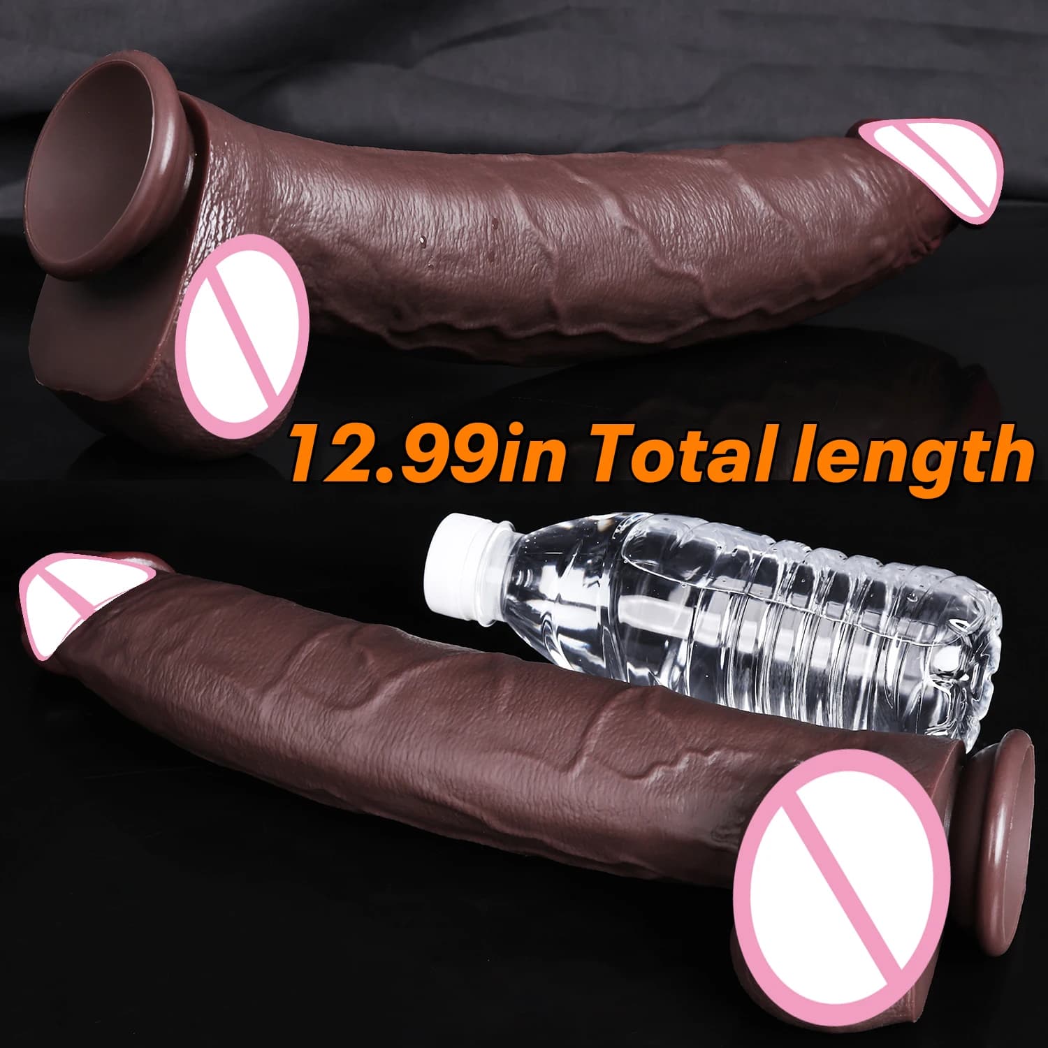 Large realistic black double-layered liquid silicone dildo - thumbnail 3