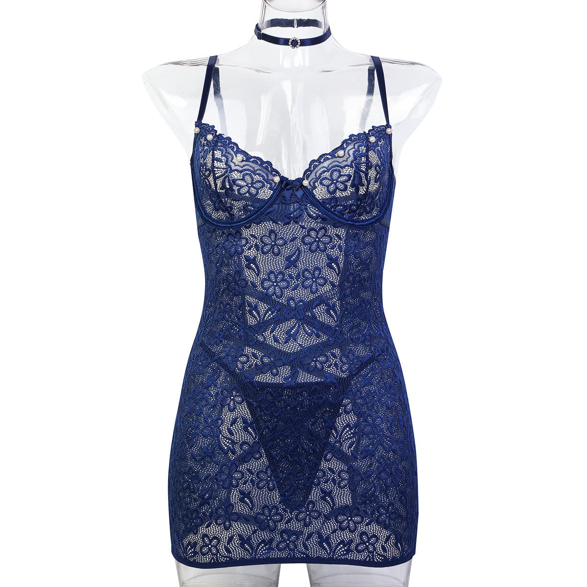 Blue Lace Slip Dress - thumbnail 2