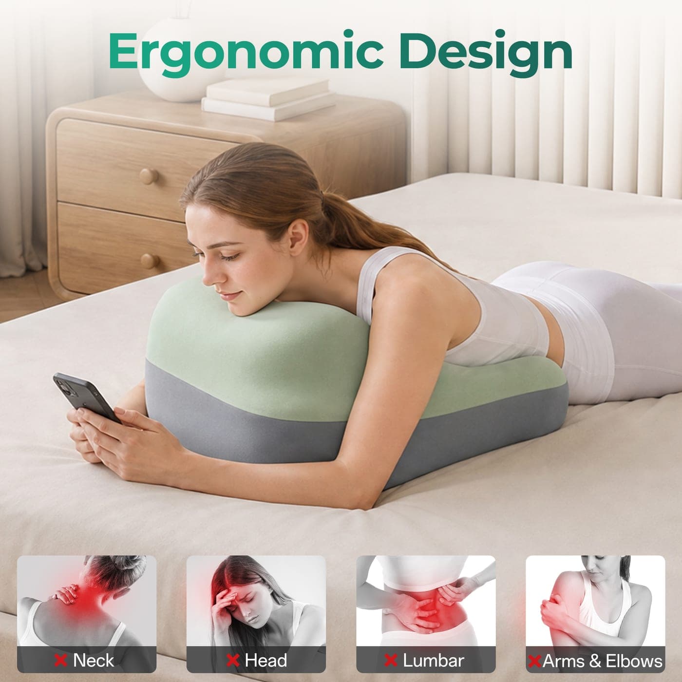 Ergonomic Couples Pillow with Cut-out, Green Grey - thumbnail 7
