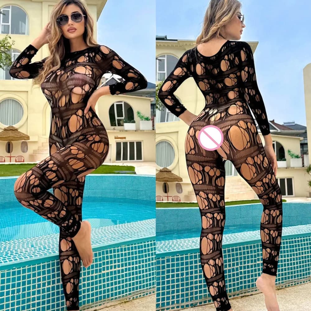 Fishnet body stocking with open mesh pattern - thumbnail 2
