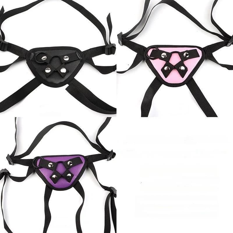 Adjustable faux leather strap-on harness with padded base - thumbnail 2
