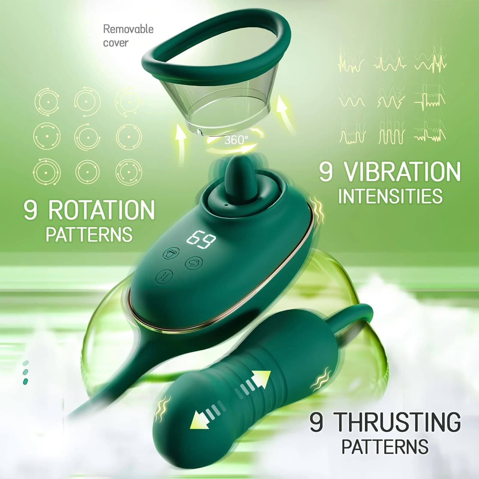 Three-in-one licking vibrator with suction and thrusting - thumbnail 2