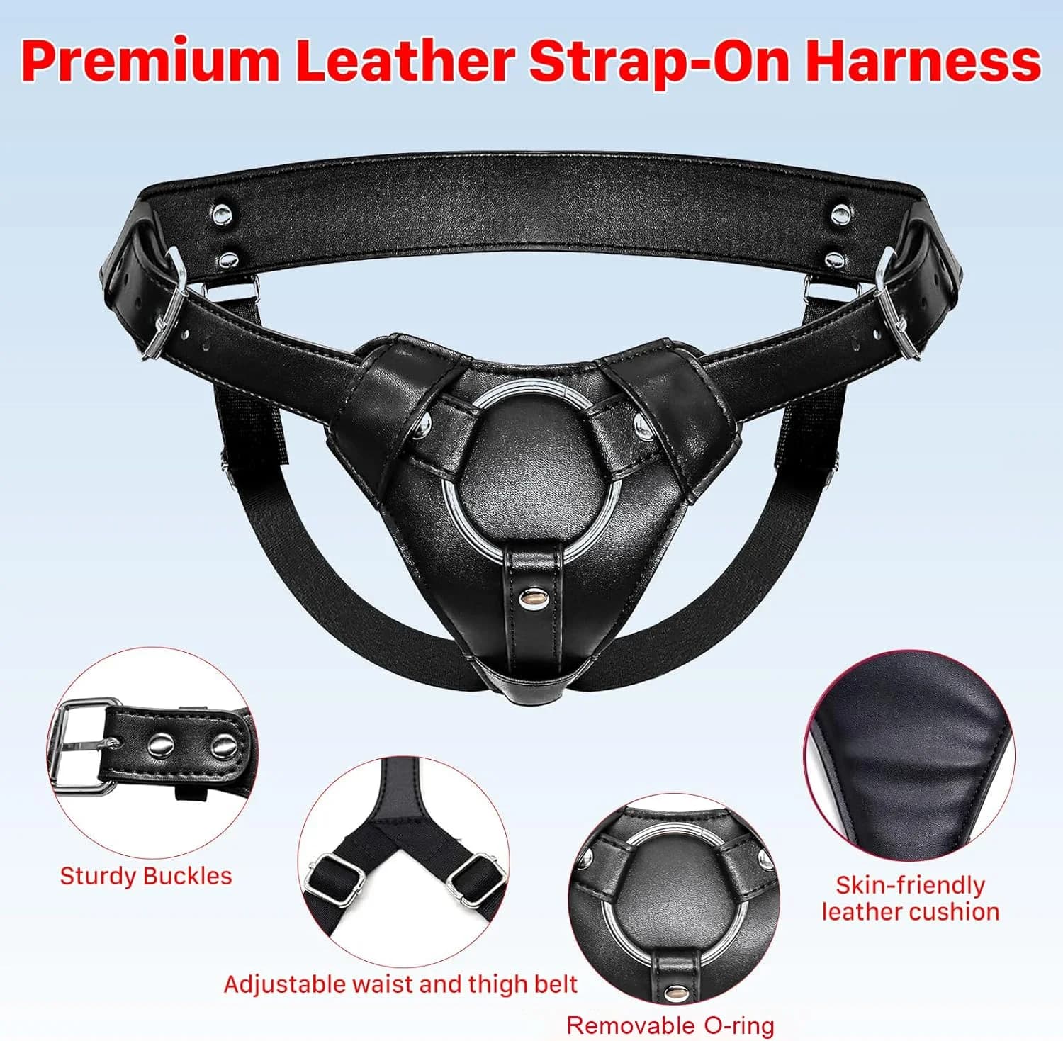 Adjustable leather harness with two metal rings - thumbnail 6