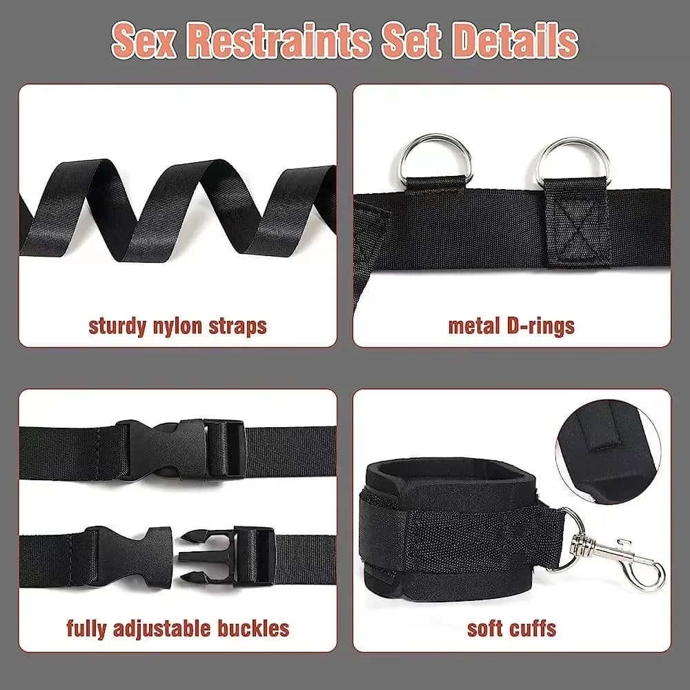 Four corner bed strap and handcuff bondage restraint set - thumbnail 4