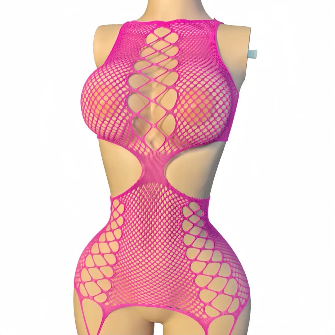 One-piece sheer mesh babydoll bodysuit with floral details - thumbnail 2