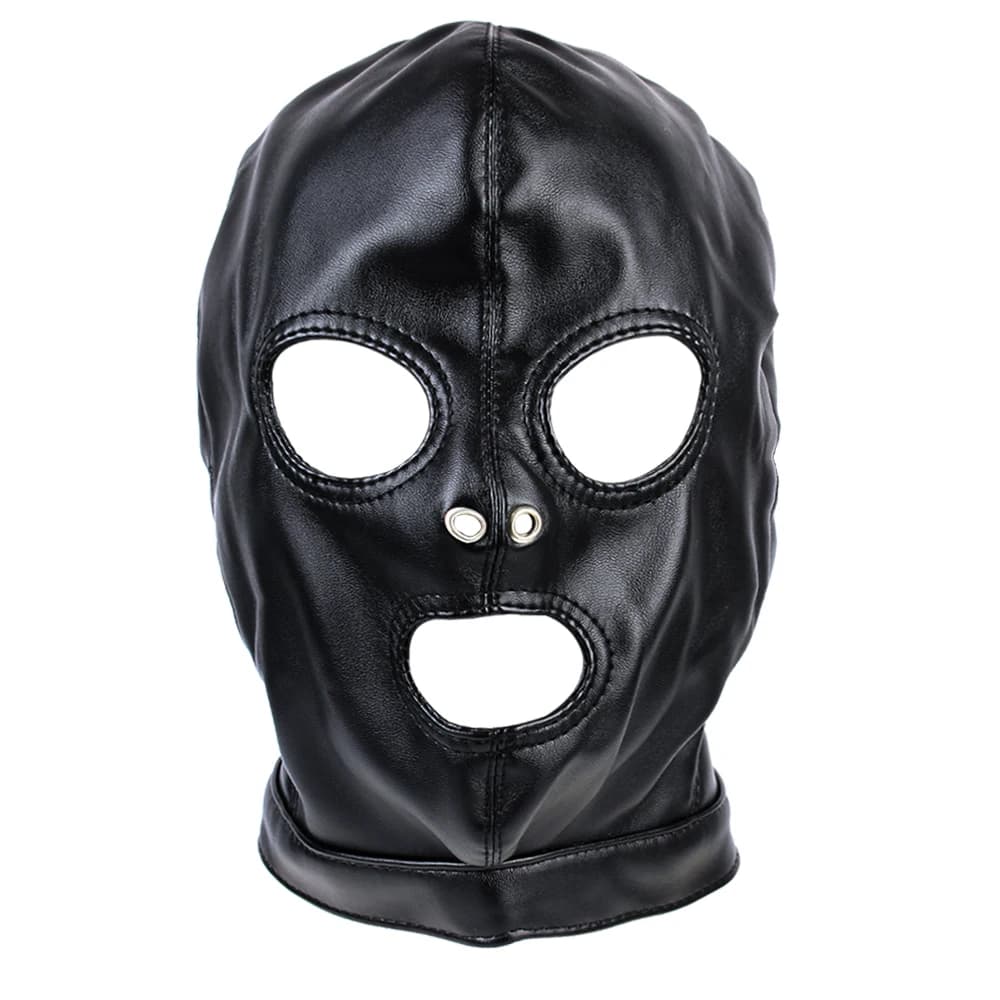 Black PU leather hollow hood fetish mask - thumbnail 3