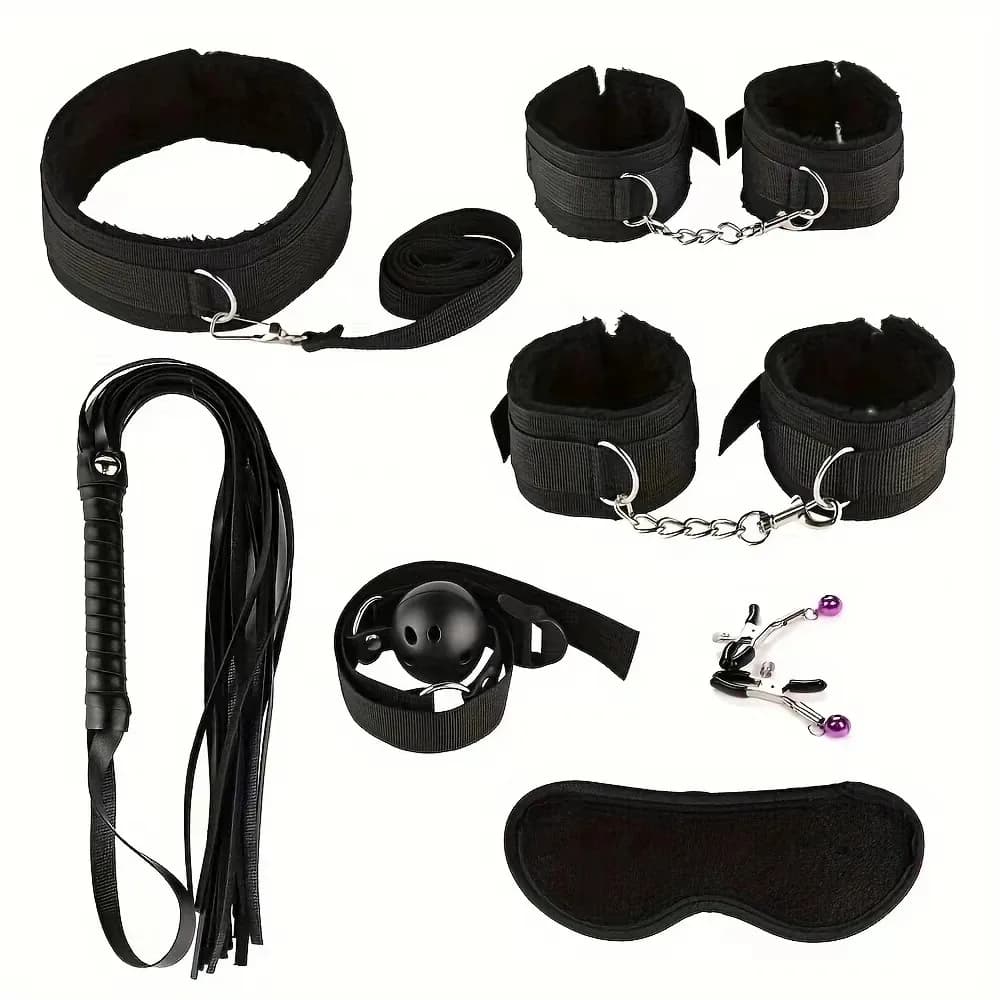 Plush bondage set with cuffs and whip - thumbnail 2