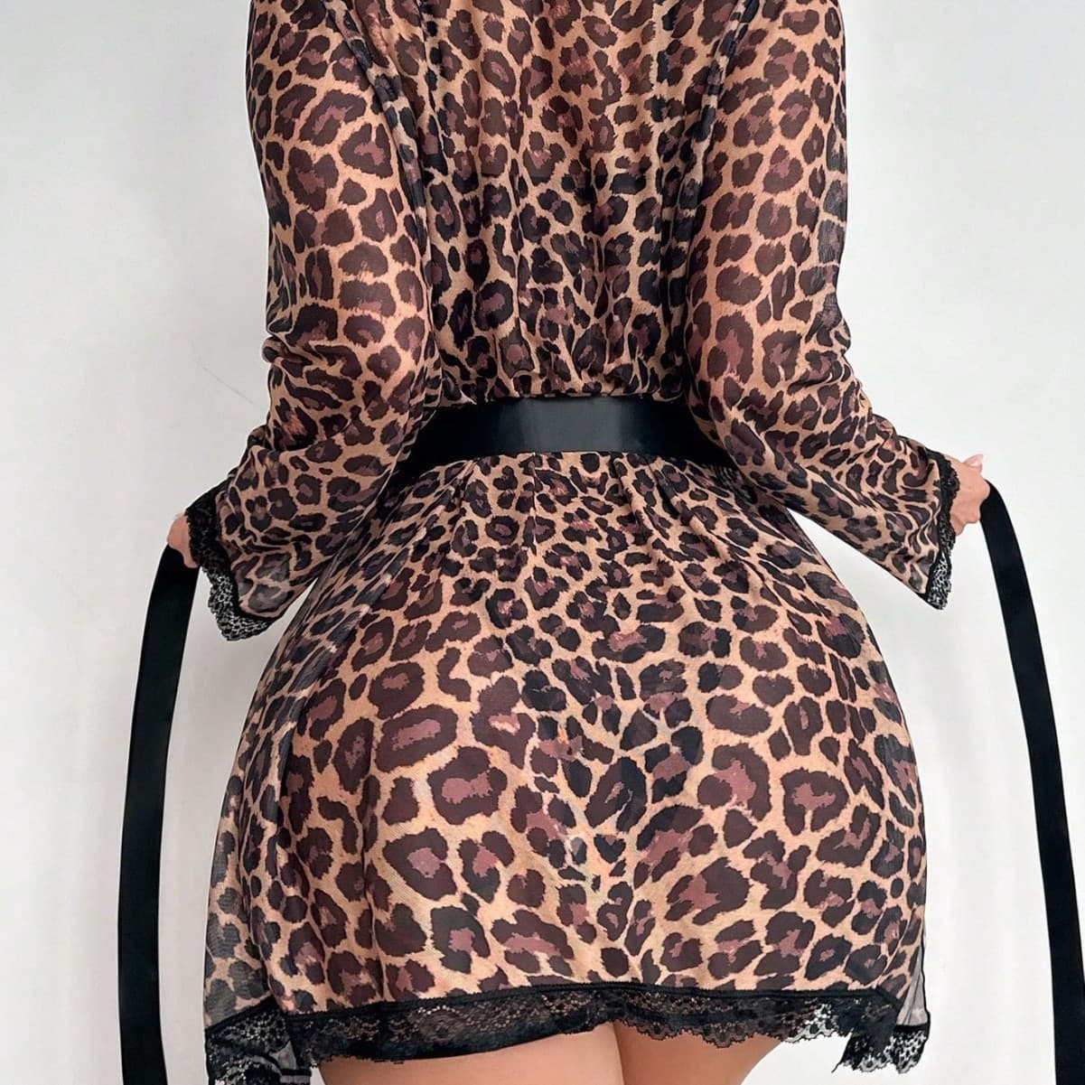 Leopard Mesh Robe and Garter Set - thumbnail 2