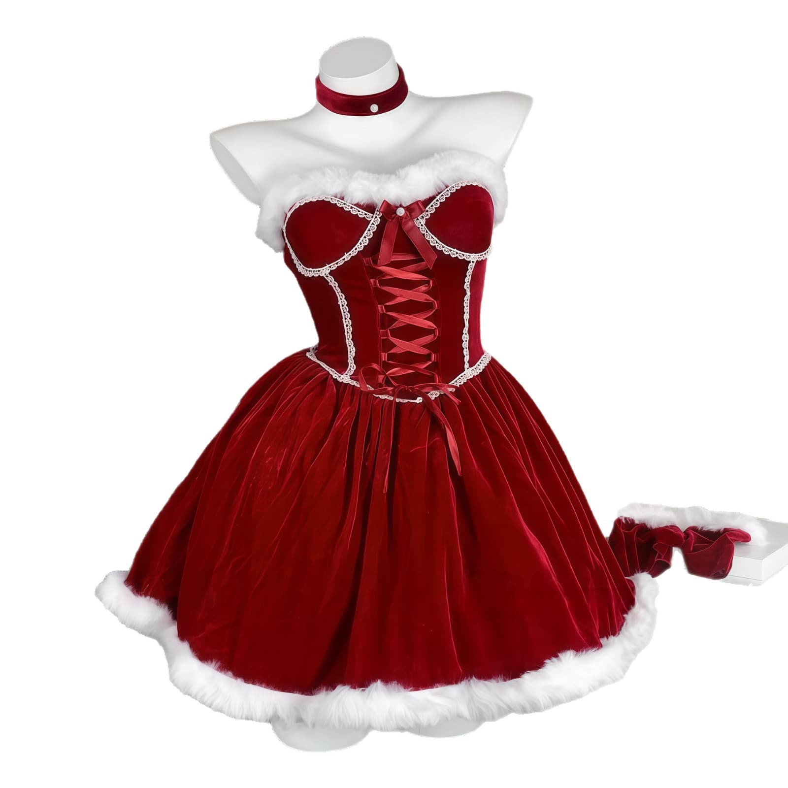 Red Velvet Santa Dress Costume - thumbnail 4