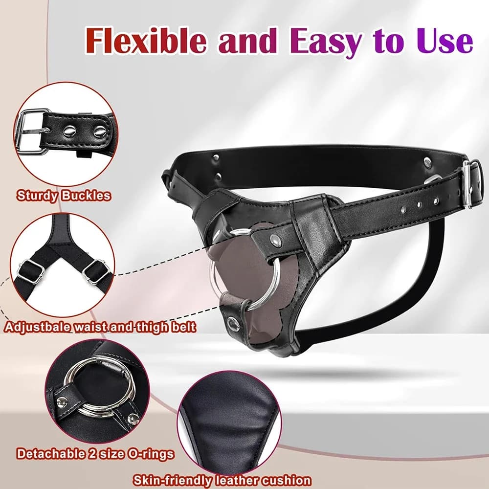 Adjustable leather harness with two metal rings - thumbnail 3