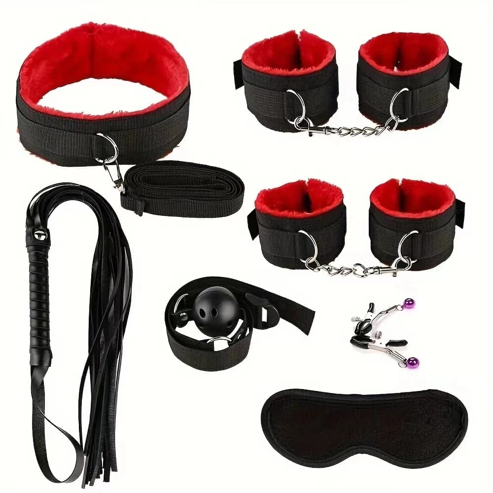 Plush bondage set with handcuffs and whip - thumbnail 2