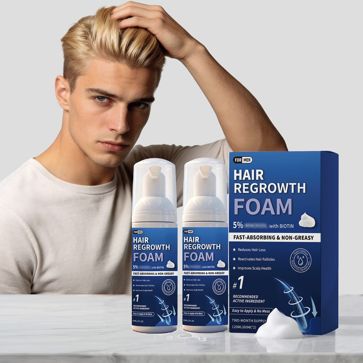 Mens Hair Foam Mousse Gently Cleanses Controls Oil - thumbnail 2