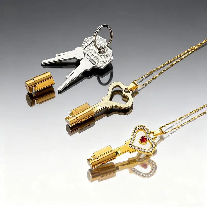 Metal chastity lock and key pendant set - thumbnail 3