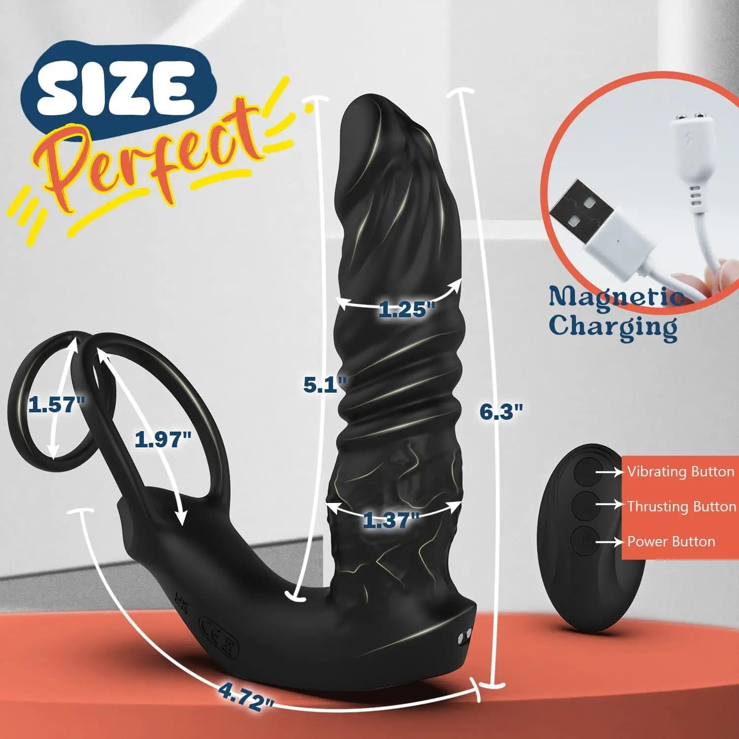 Male Sex Toy for Man Gay Couple Pleasure，5-in-1 Prostate Massager Thrusting Anal Vibrator ，Dual Silicone Cock Ring with - thumbnail 3
