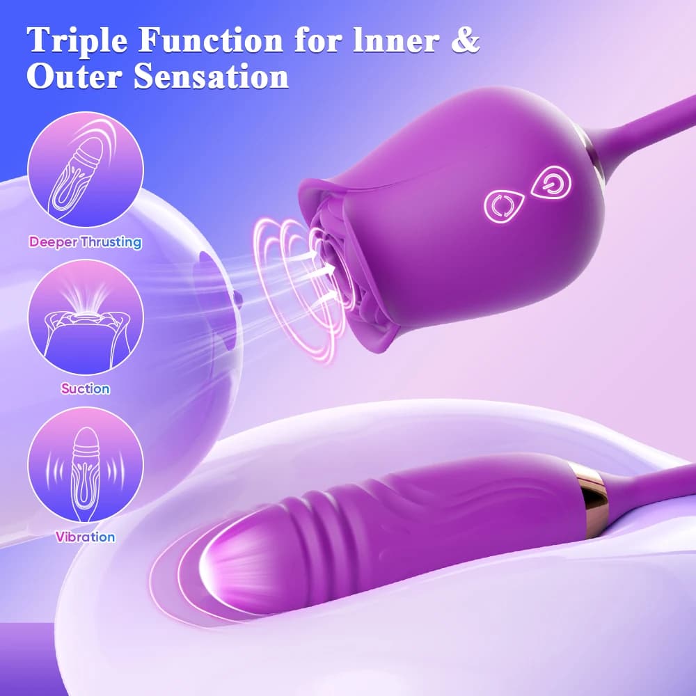 Dual action rose vibrator with suction and penetration - thumbnail 3
