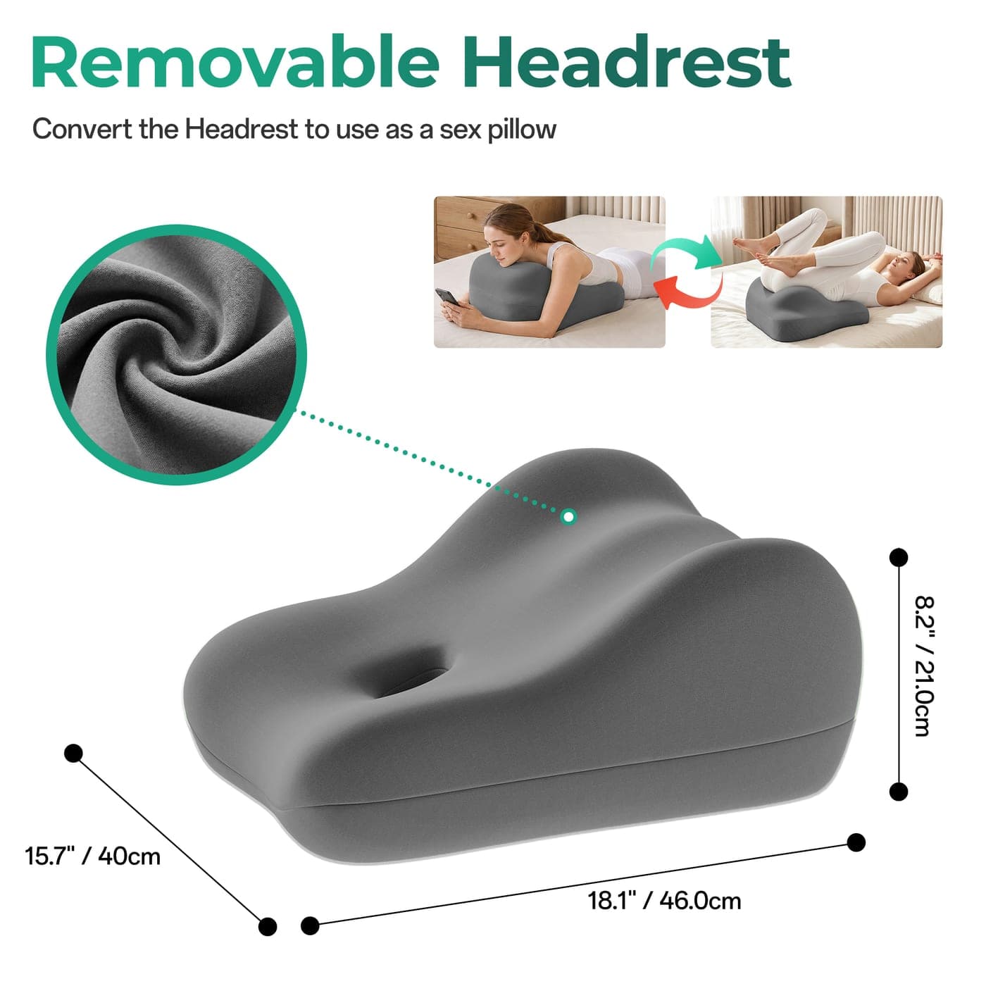 Ergonomic Couples Pillow with Cut-out, Dark Grey - thumbnail 7