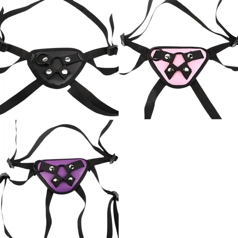Adjustable faux leather strap-on harness with padded base - thumbnail 4
