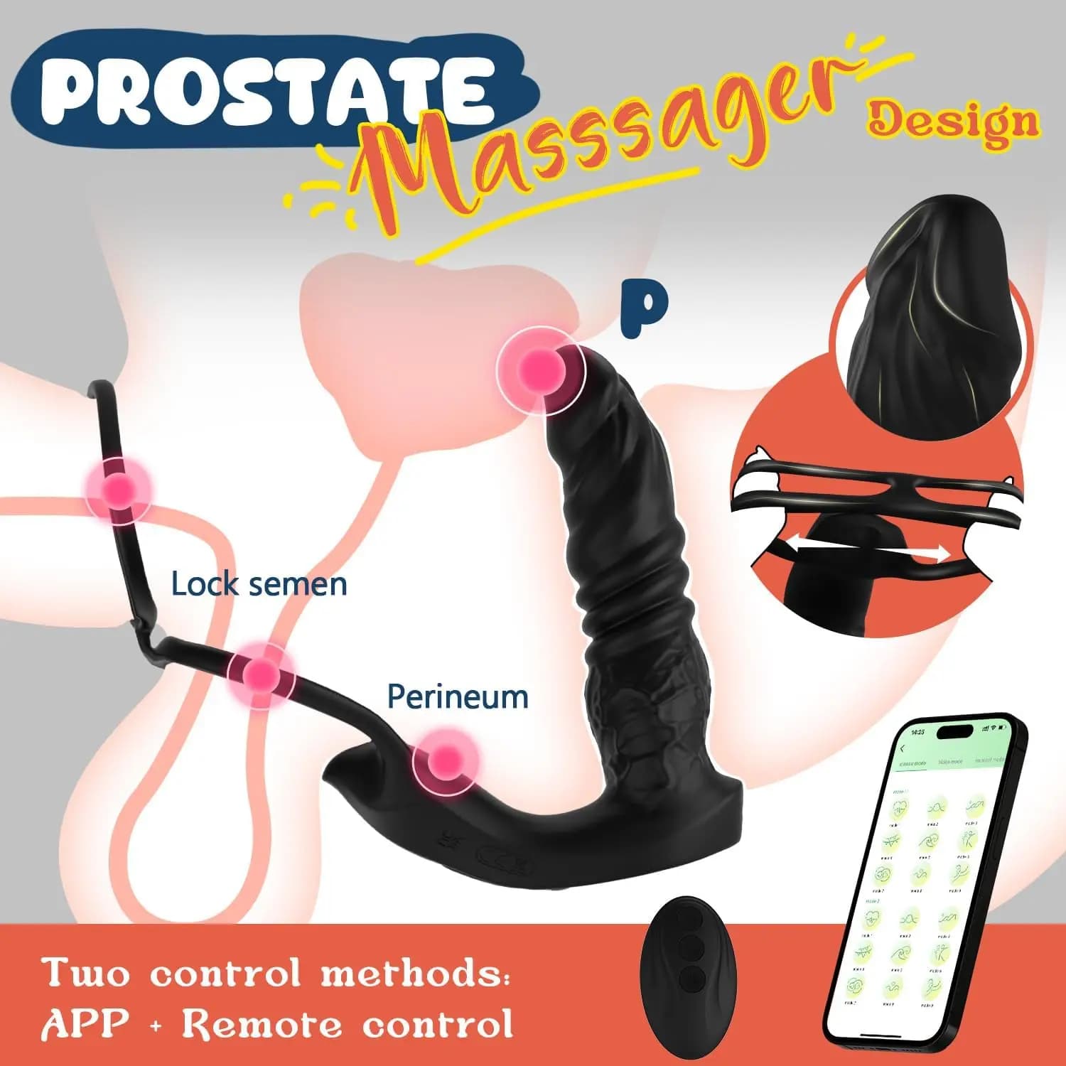 Male Sex Toy for Man Gay Couple Pleasure，5-in-1 Prostate Massager Thrusting Anal Vibrator ，Dual Silicone Cock Ring with - thumbnail 5