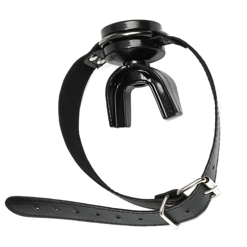 Leather bondage open mouth gag with ring - thumbnail 4