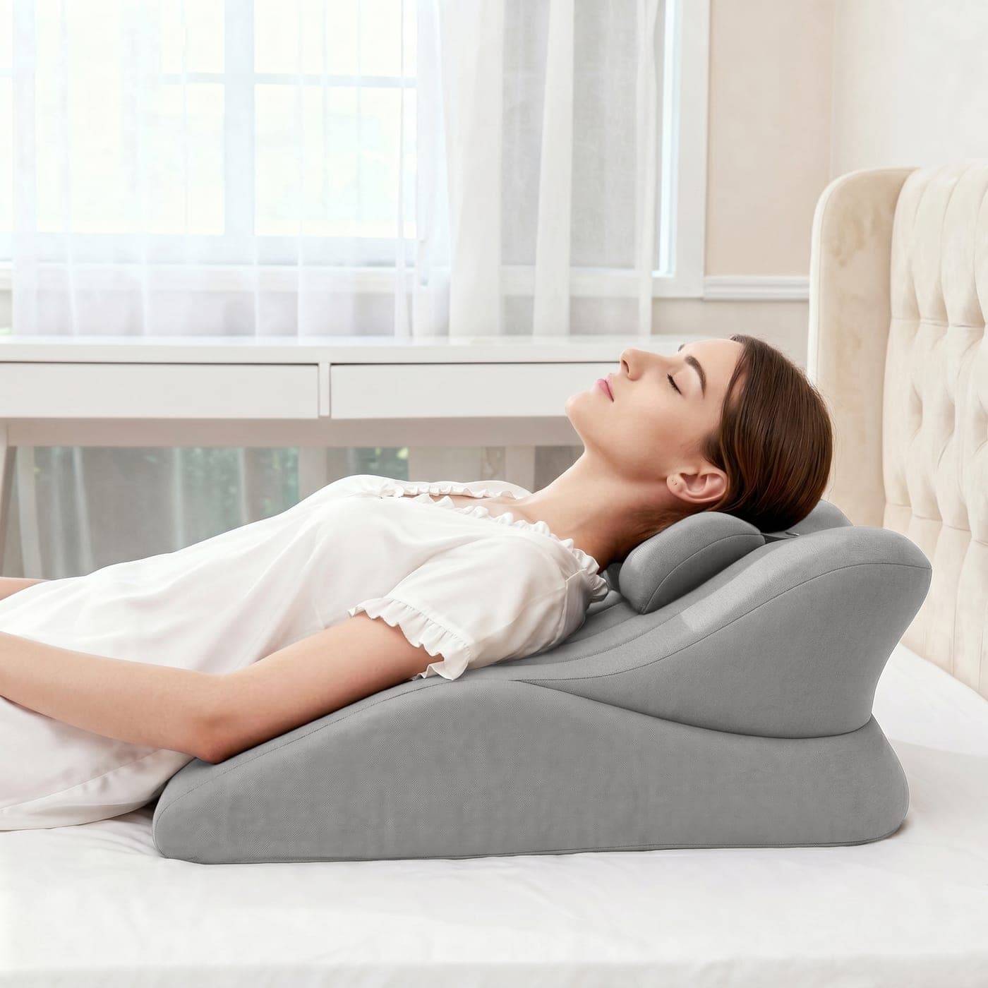 Ergonomic Sex Pillow with Removable Headrest, Grey - thumbnail 9