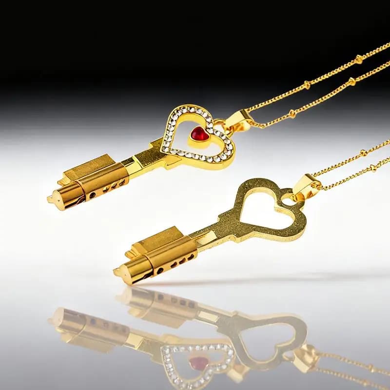 Metal chastity lock and key pendant set - thumbnail 2