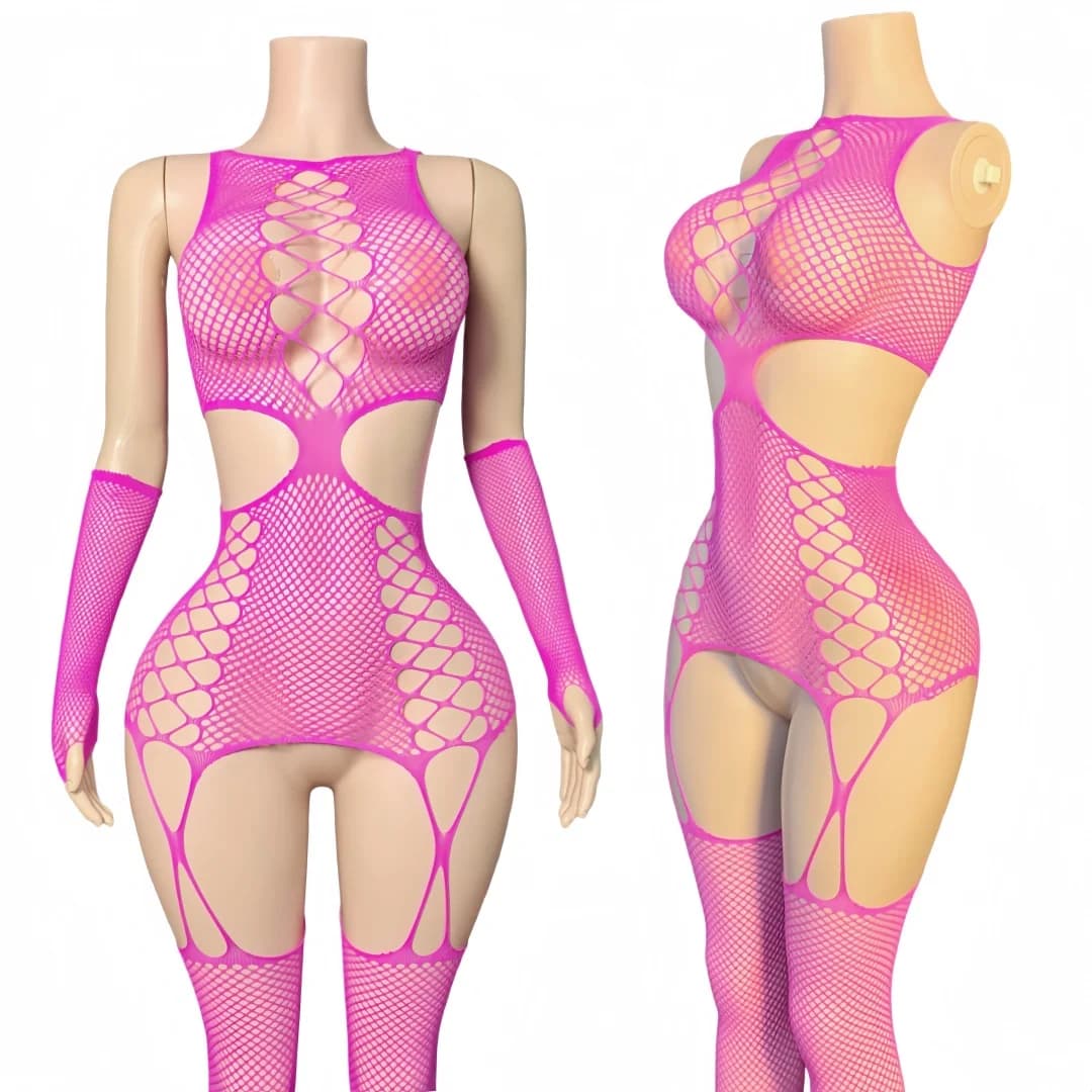 One-piece sheer mesh babydoll bodysuit with floral details - image 1