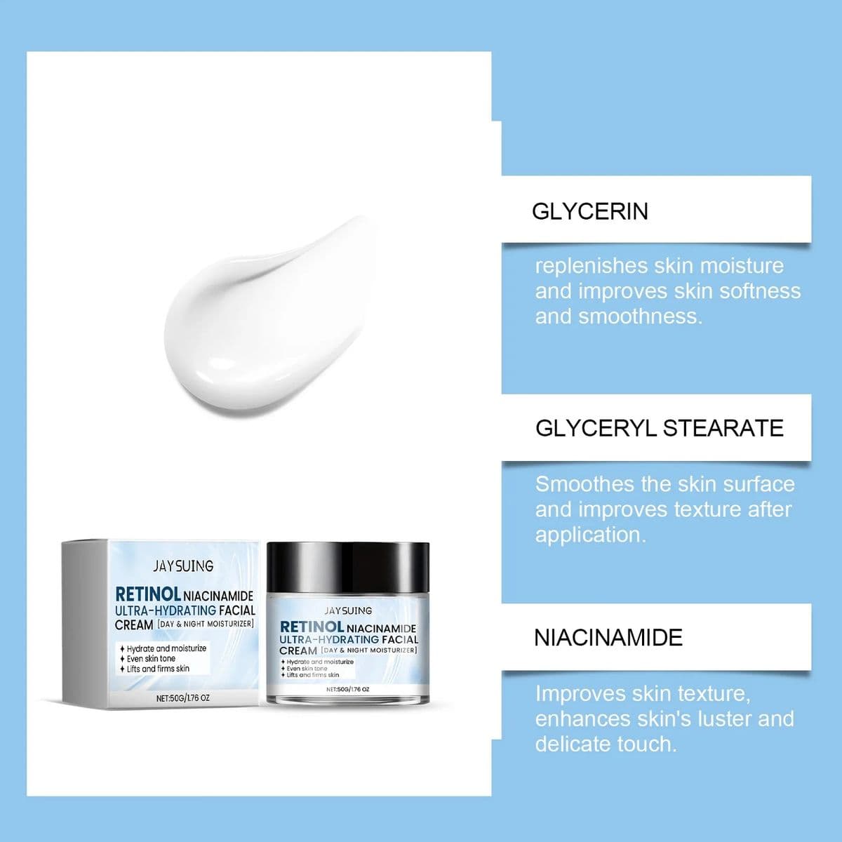 Hydrating Face Moisturizer with Niacinamide Hyaluronic Acid Retinol Repair Skin Barrier Day Night Long-Lasting Hydration Cream - thumbnail 5