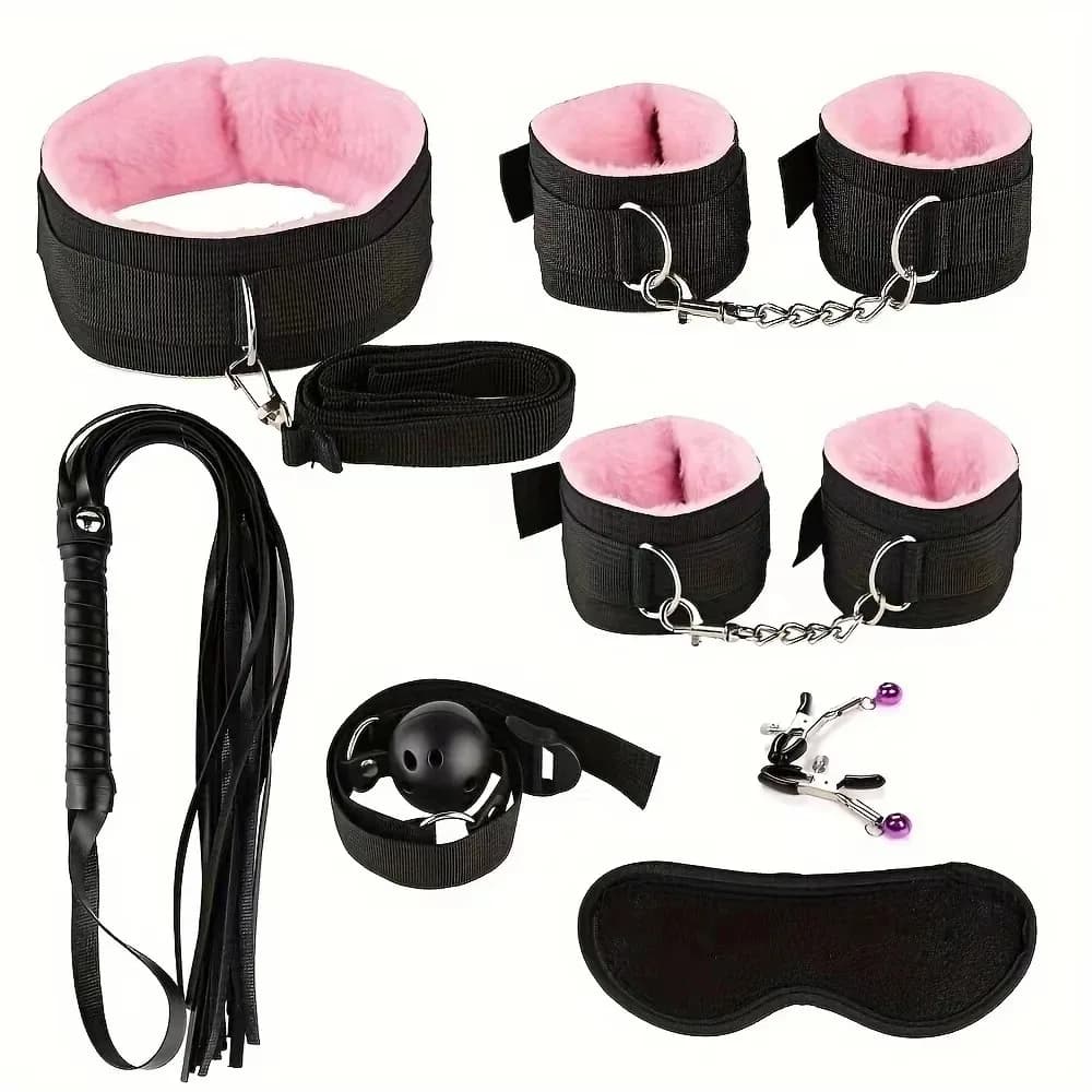 Plush bondage set with cuffs and whip - thumbnail 3