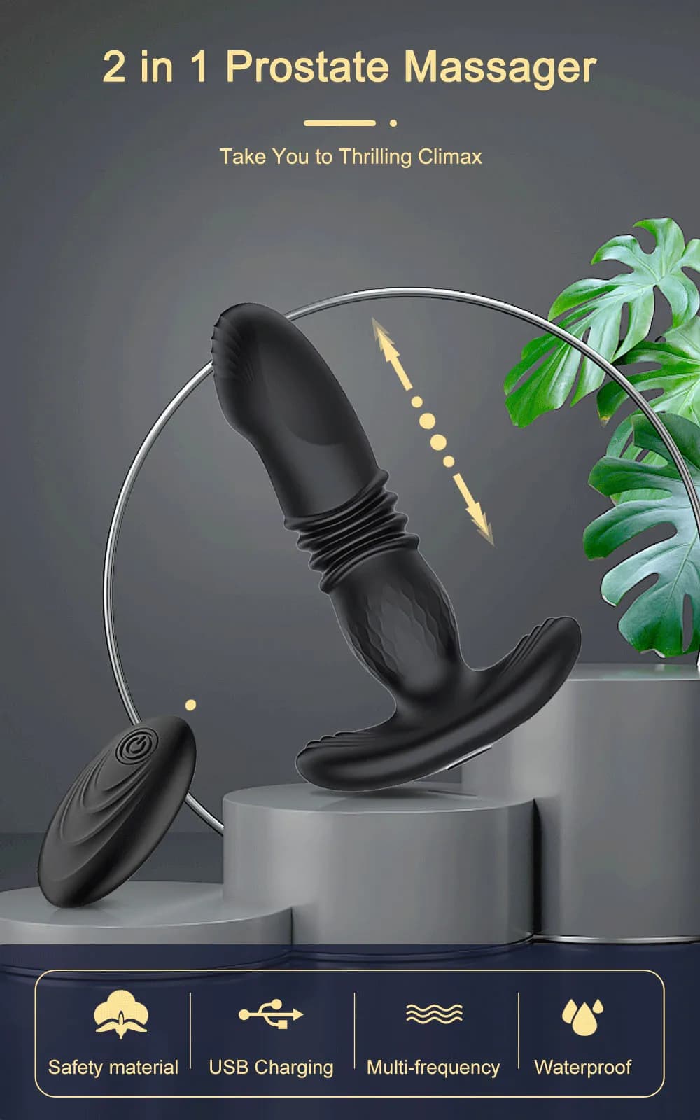 Telescopic prostate massager with remote control and ten vibration speeds - thumbnail 3