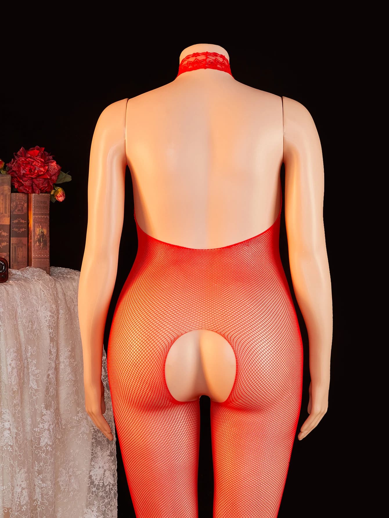 Plus size open bust fishnet bodysuit - thumbnail 3