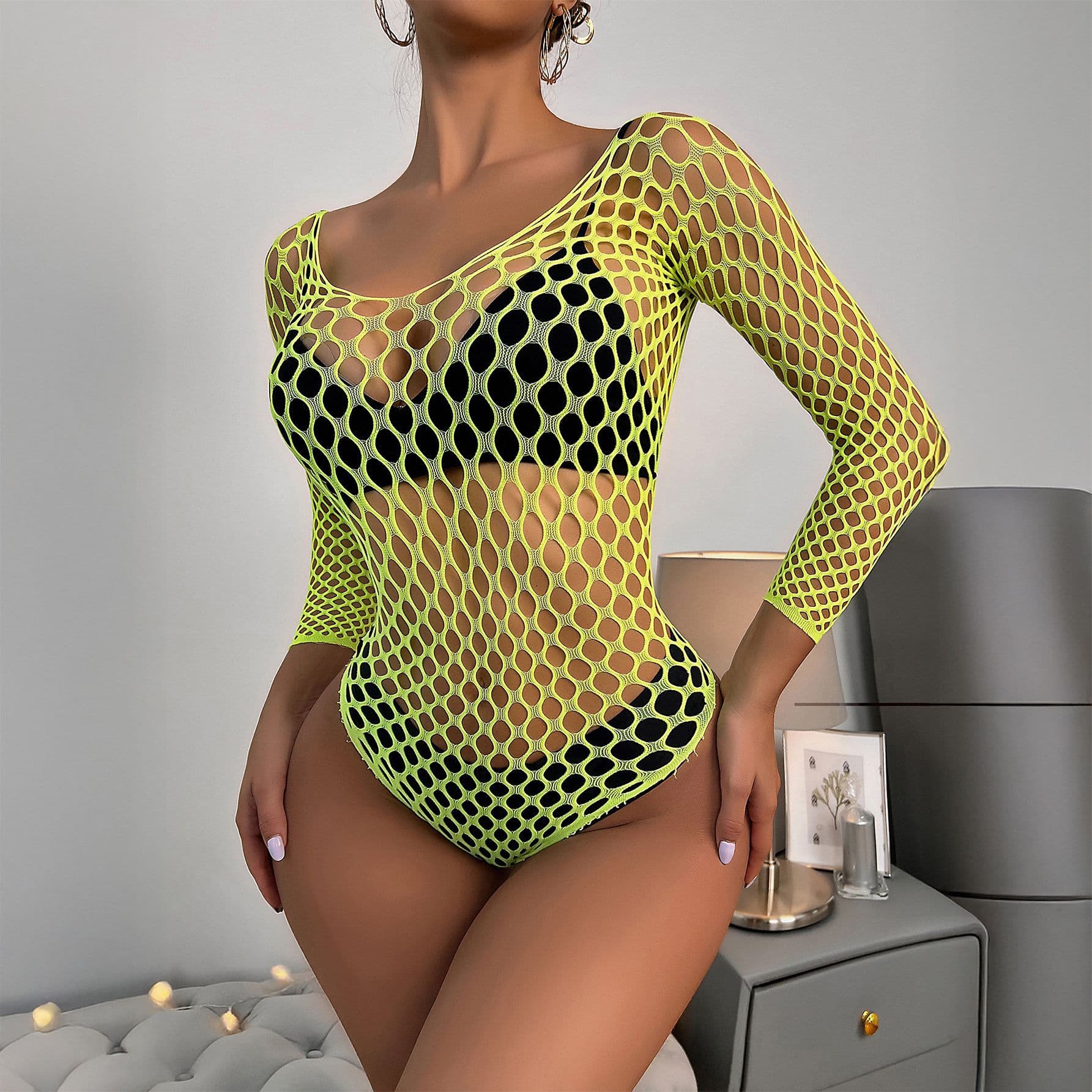 Long-Sleeve Fishnet Bodysuit - thumbnail 3