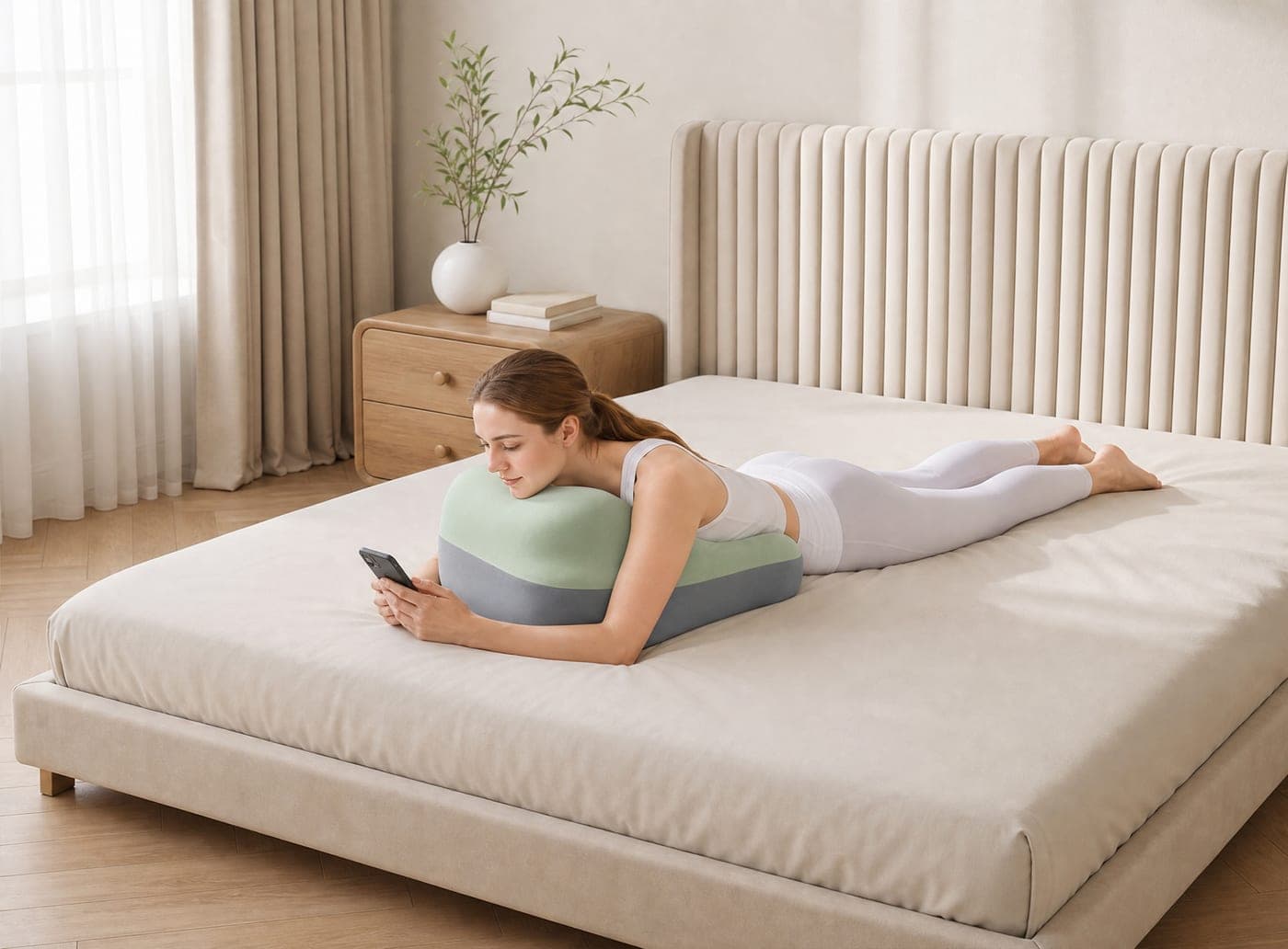 Ergonomic Couples Pillow with Cut-out, Green Grey - thumbnail 8