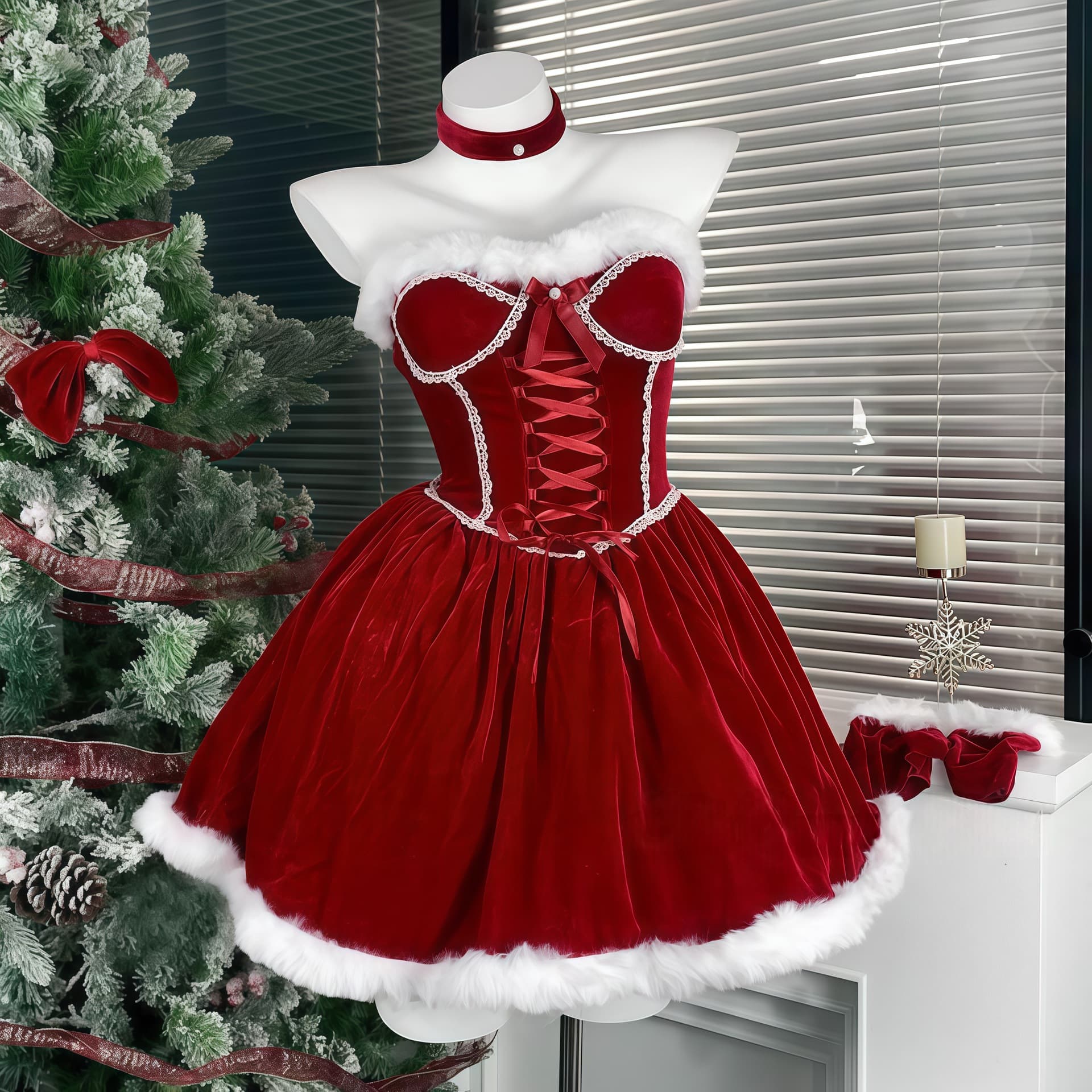 Red Velvet Santa Dress Costume - thumbnail 7